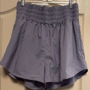 Nike DRI-FIT Lavender-Gray Athletic Shorts with Shirred High Waist